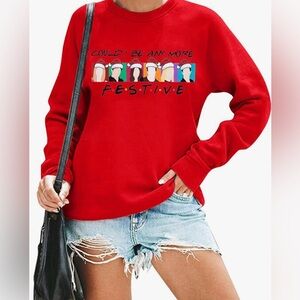 NWTO FASHGL Christmas Friends Sweatshirt Women Funny  Pullover Top Christmas
